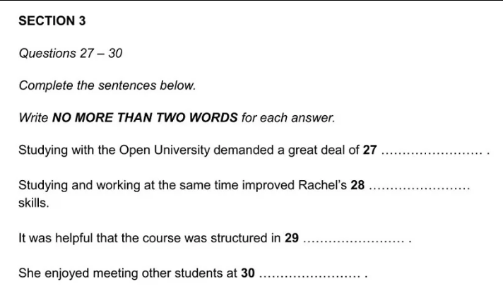 Ví dụ một bài Sentence Completion IELTS Listening