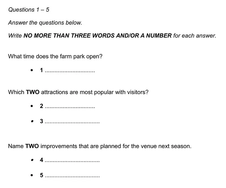 Các dạng bài Short Answer Questions IELTS Listening