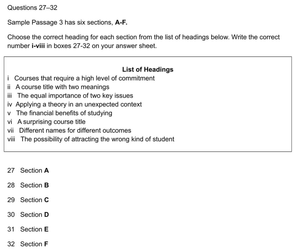 Ví dụ một bài dạng Matching Headings IELTS Reading